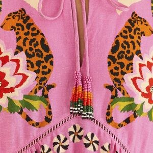 Farm Rio NWT Pink Dress with Leopard and Floral Patterns